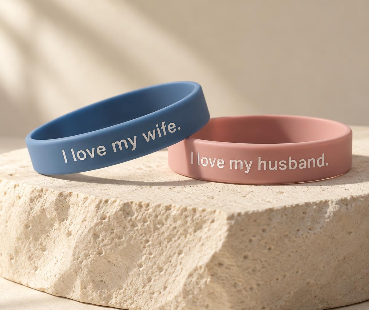 Blue I love my wife band and pink I love my husband band
